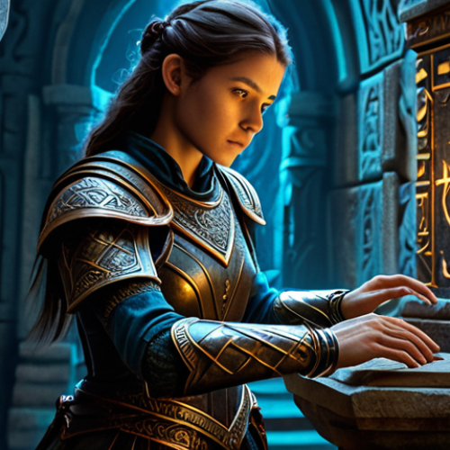 Home 11 A focused professional adventurer, dressed in a modest, high-quality, fully-clothed, and appropriate fantasy-style armor, stands at an ancient, intricately carved stone pedestal. Their hands are carefully placed over a shimmering, non-descript weapon that emits a soft, ethereal glow, symbolizing an ongoing enchantment process. The background is a mystical, dimly lit chamber filled with arcane symbols and glowing runic carvings on the walls, evoking a sense of powerful magic and anticipation. The scene is depicted with perfect anatomy, correct proportions, and a natural pose, ensuring well-formed hands and proper finger count. This is a high-resolution, professional studio shot, family-friendly, appropriate content, and safe for work.