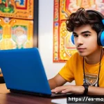 Home 19 메이플스토리 미니게임 플레이법 - A vibrant, detailed scene of a young Hispanic gamer sitting comfortably in a modern, well-lit room w...