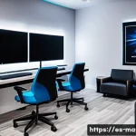 Home 18 메이플스토리 프리미엄 PC방 혜택 - A modern premium gaming room designed for intense focus and comfort, featuring adjustable ergonomic ...